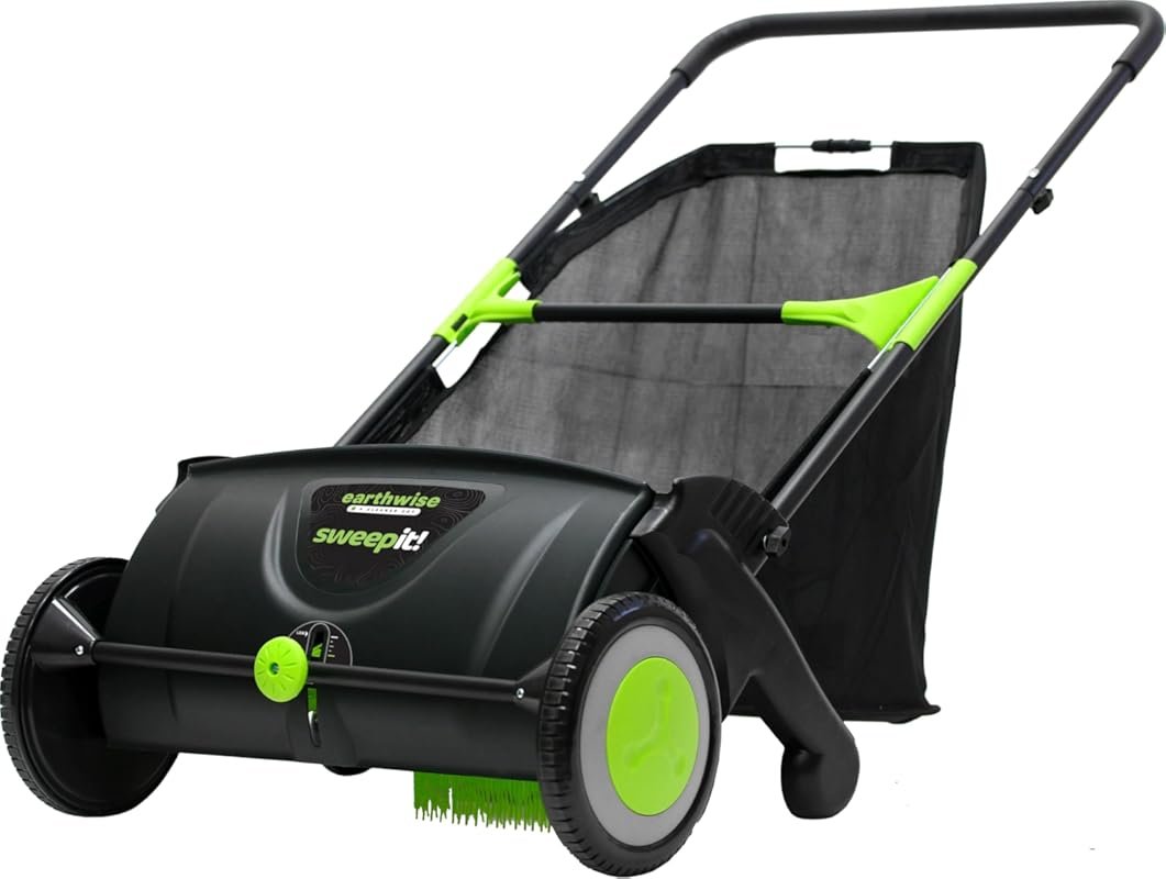 Earthwise 21-inch push lawn sweeper, ideal for collecting small leaves