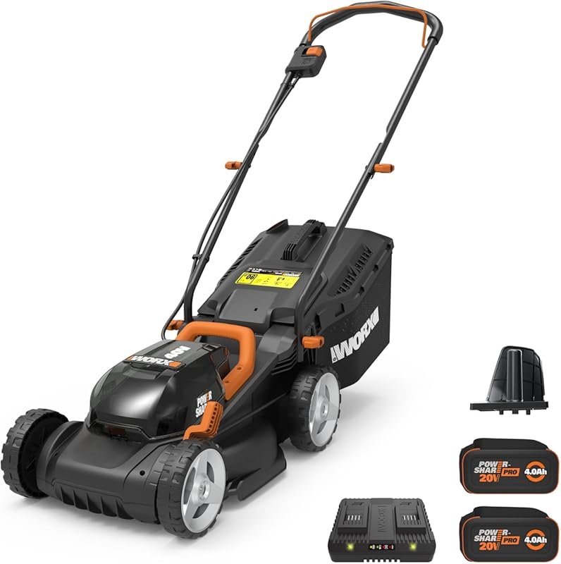 WORX 14-Inch Cordless Electric Lawn Mower with 2-In-1 Cutting, Height