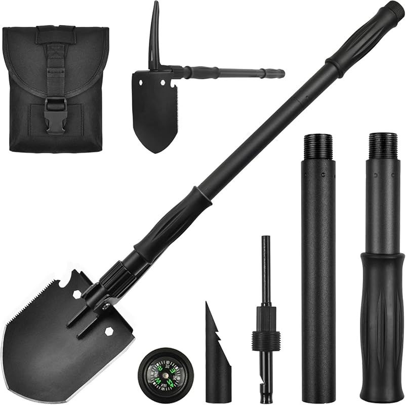 4 Best Shovels for Utility Trenches: Expert Picks black camping shovel with accessories and carrying pouch