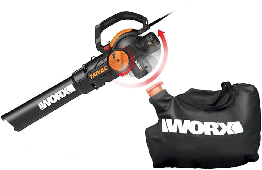 WORX Trivac Electric Leaf Vacuum, Blower, and Mulcher with Metal Impel