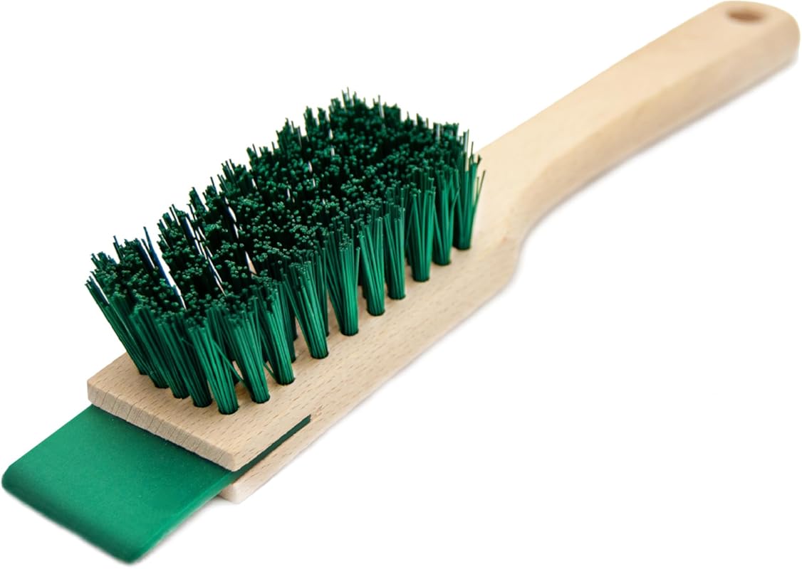 Heavy Duty Outdoor Cleaning Brush with Stiff Bristle Scraper and Woode