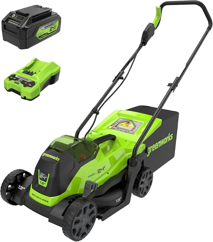 Greenworks 24V 13-inch Brushless Cordless Push Lawn Mower with 2-in-1