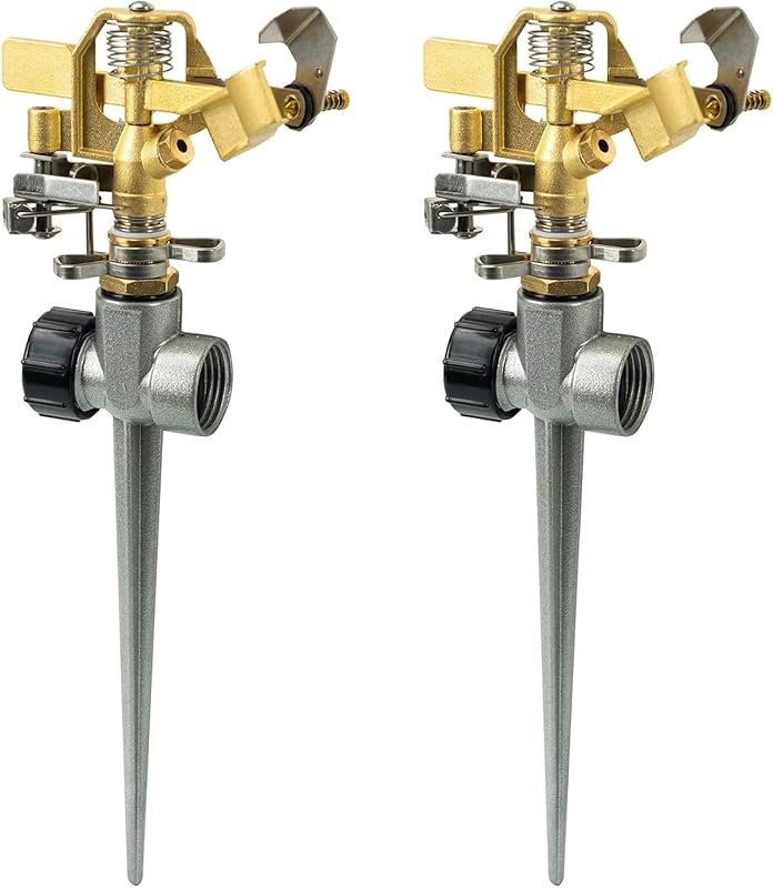 Impact lawn sprinkler set with adjustable head, heavy-duty design, ide