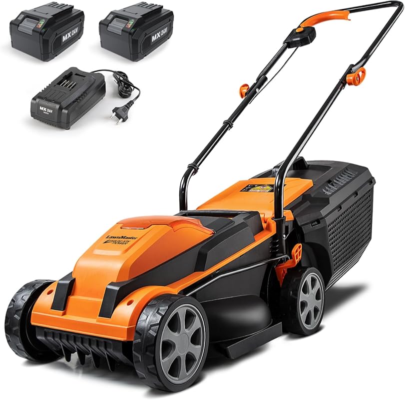 LawnMaster CLM2413A Cordless 13-Inch Lawn Mower 24V Max with 2X4.0Ah B