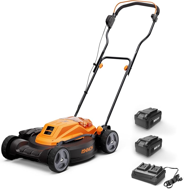 LawnMaster 19-inch Brushless Cordless Lawn Mower with Dual 24V Batteri