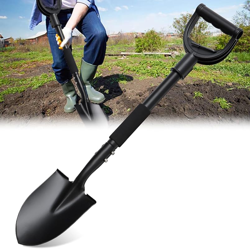 Heavy-Duty 31-Inch Mini Spade Shovel with Curved D-Handle for Digging 