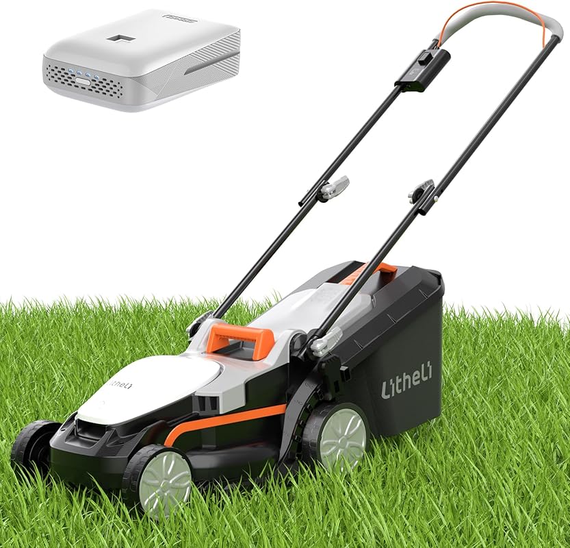 4 Expert Picks: Best Cheap Battery Lawn Mower Lawn mower and battery pack on green grass