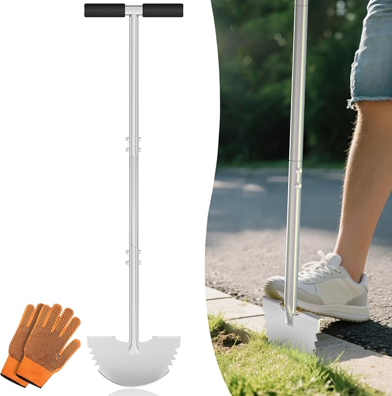 Rust-Proof Serrated Half Moon Edger Shovel with Soft T-Handle for Gard