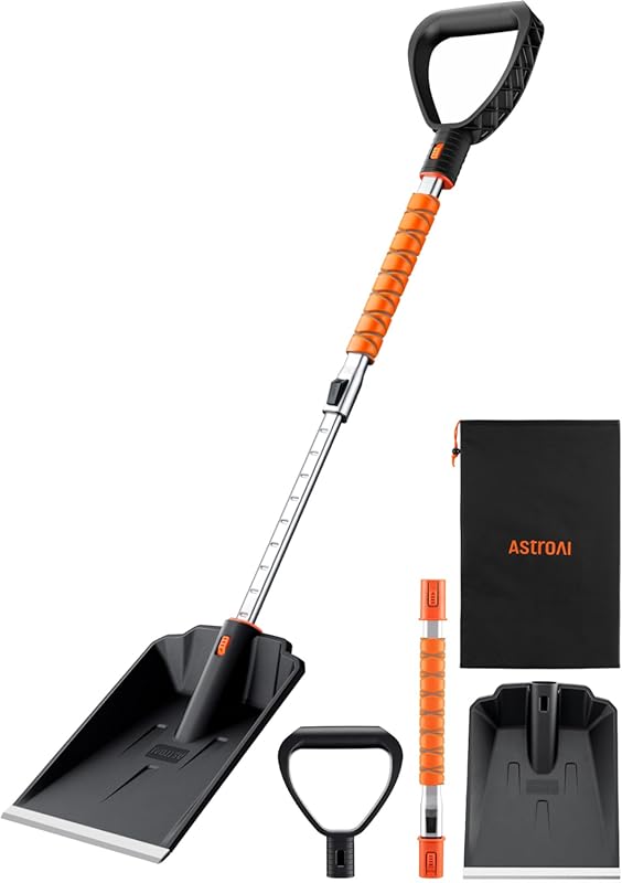 AstroAI Lightweight Snow Shovel for Driveway, Extendable Snow Shovel f