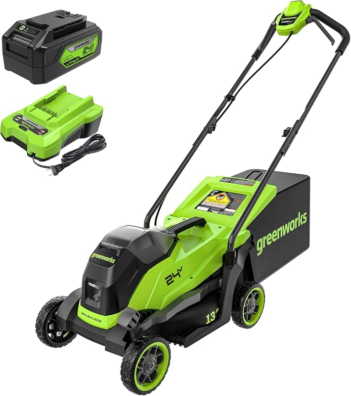 Greenworks 24V 13-inch Brushless Cordless Push Lawn Mower with Battery