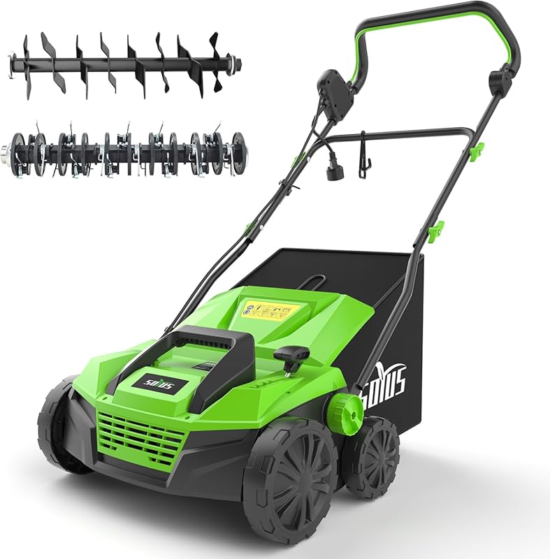 SOYUS 15-Inch 13-Amp Corded Electric Lawn Dethatcher and Scarifier for