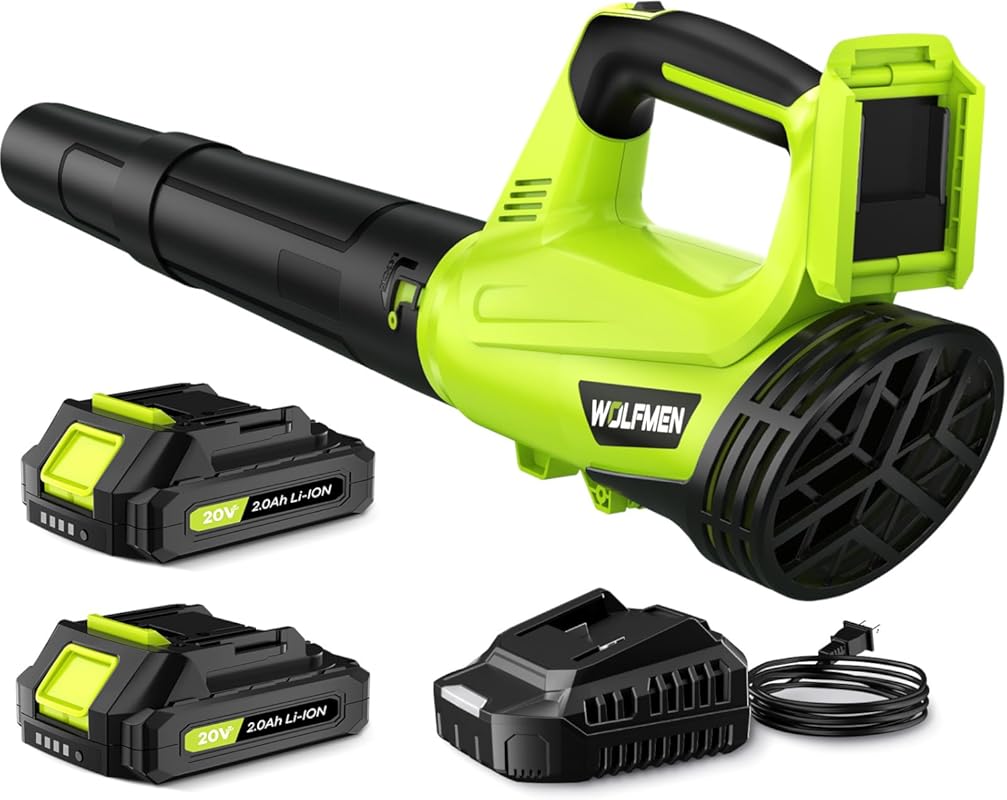 Cordless Electric Leaf Blower with 2 Batteries, 2 Speed Modes for Lawn