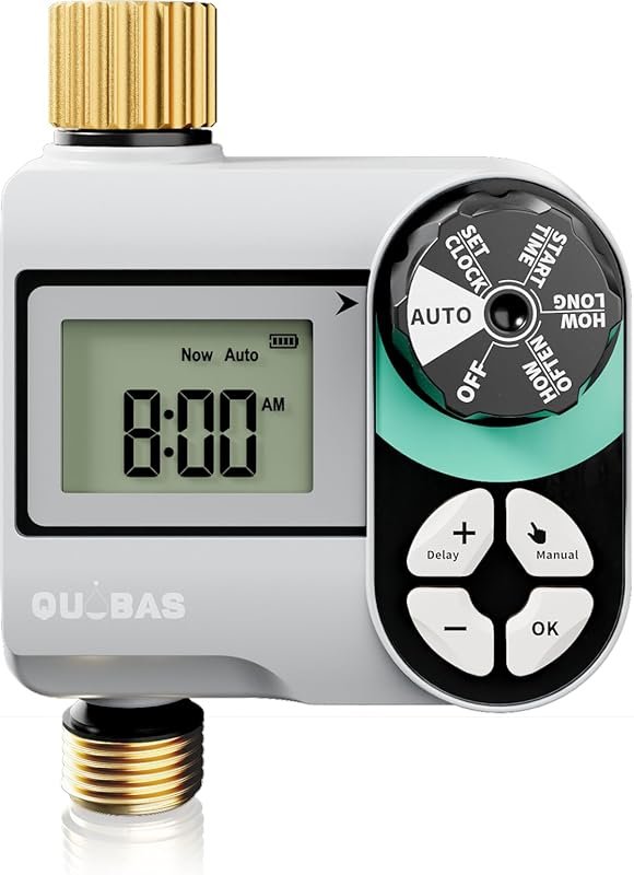 QUOBAS Sprinkler Timer, Programmable Hose Timers with Brass Inlet & Ou