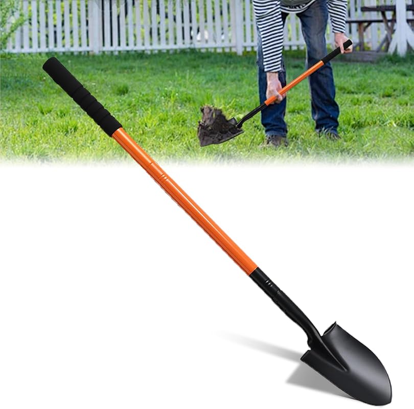 Heavy duty garden and trench shovel with metal handle, ideal for diggi
