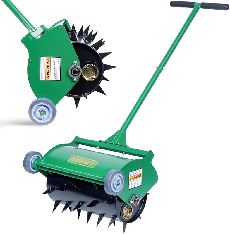 Rolling Lawn Aerator, Heavy Duty Push Spike Aeration Tool Up to 55 lbs