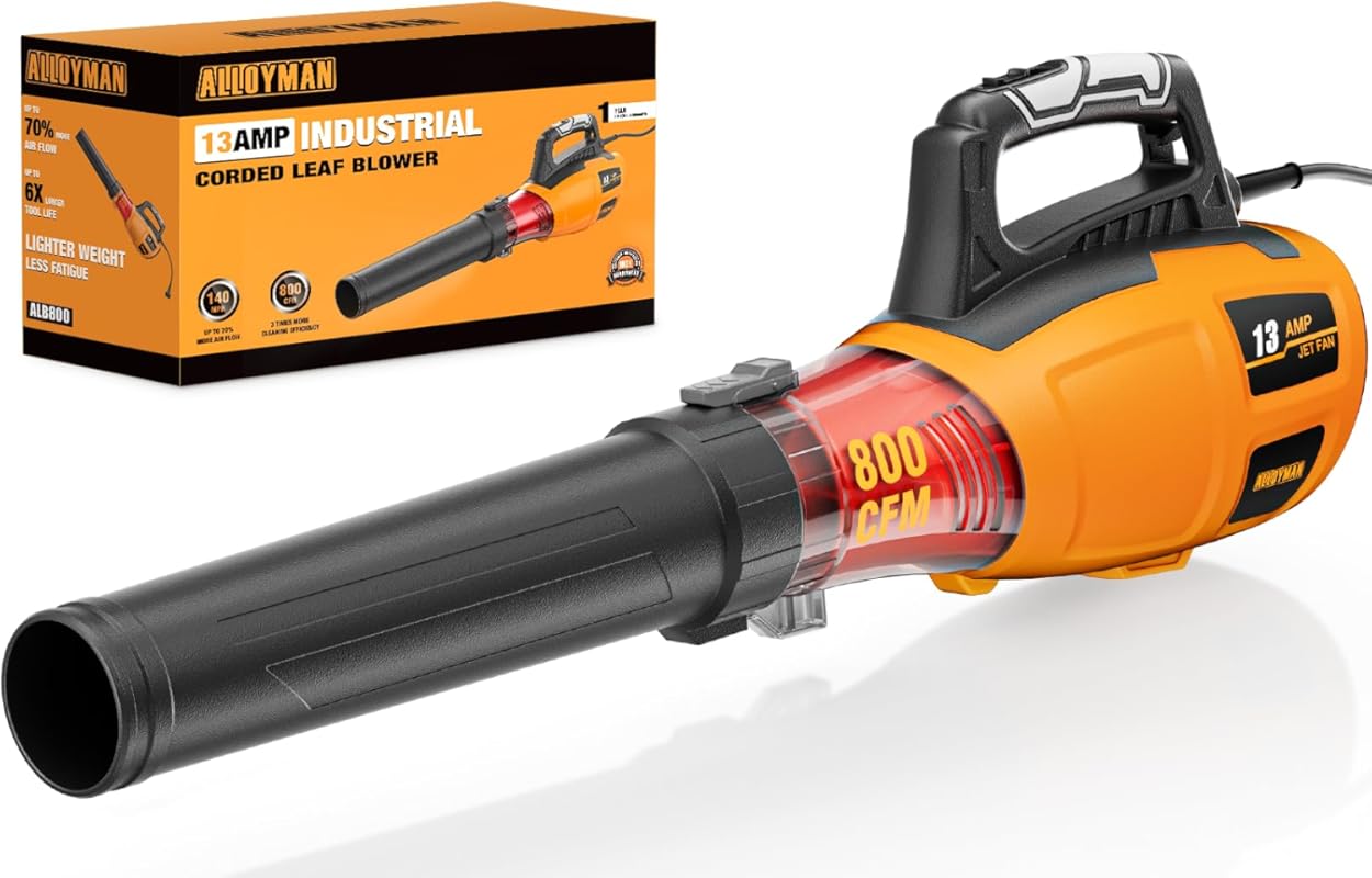 ALLOYMAN 13AMP Corded Electric Leaf Blower: 800 CFM for Yard and Patio