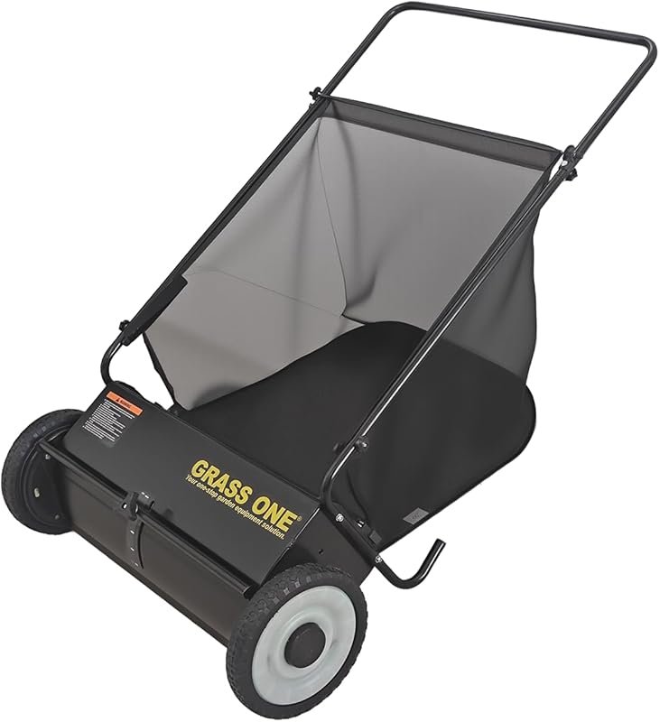 26-Inch Push Lawn Sweeper and Leaf Collector with Large Mesh Bag and A