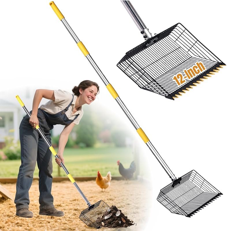 Heavy Duty Poop Scooper with Rake, 65-inch Long Handle for Goose Poop