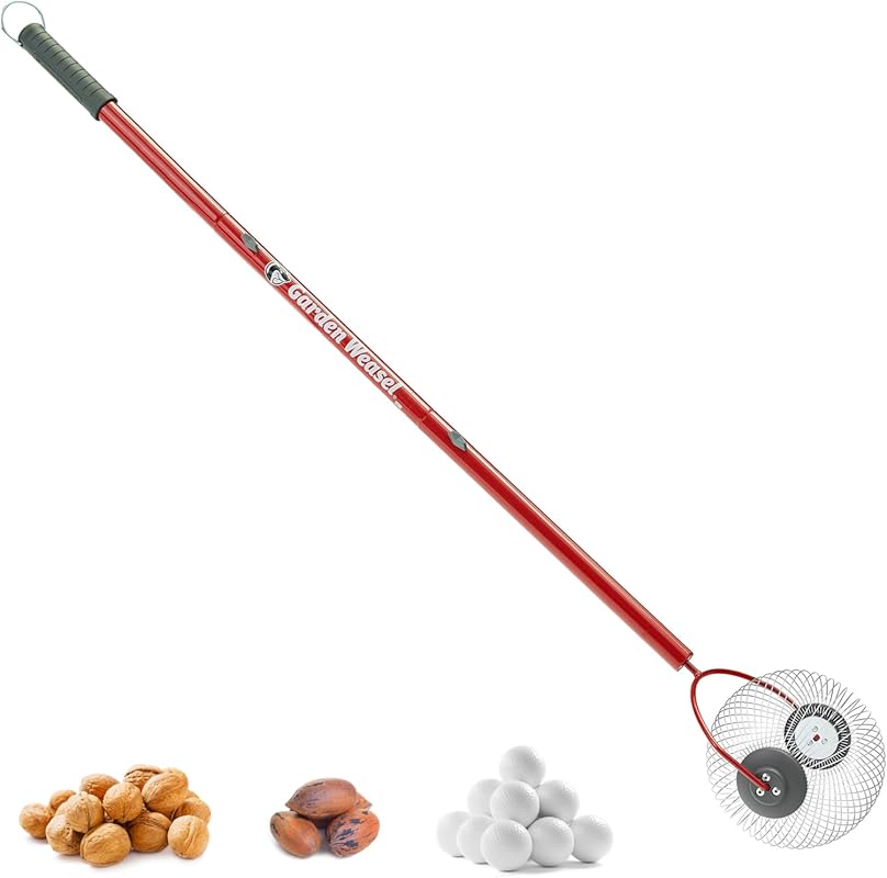Top 5 Expert Lawn Blowers for Hickory Nuts red garden weasel tool with nuts and golf balls
