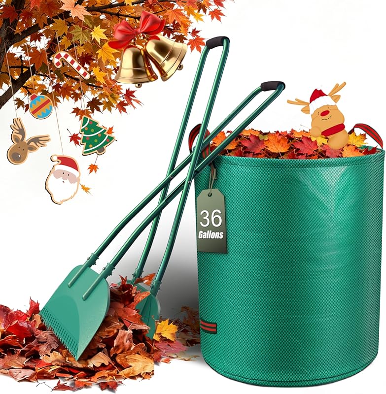 Long Handle Leaf Grabber with 32-Gallon Bag for Easy Yard Waste Pickup