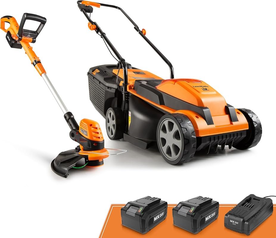 LawnMaster 20VMWGT 24V Max 13-Inch Electric Lawn Mower and Grass Trimm