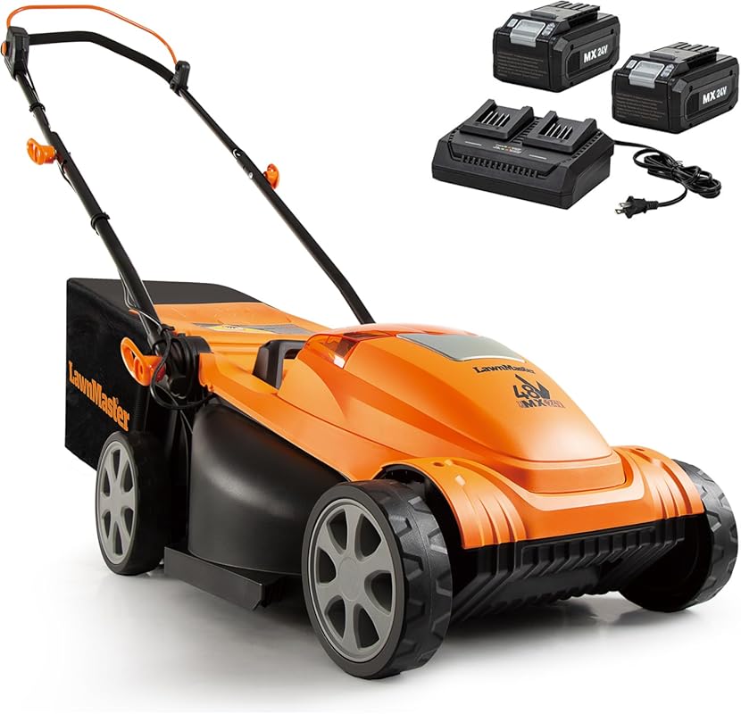 LawnMaster 48V MAX 15-Inch Brushless Cordless Lawn Mower with Dual Bat