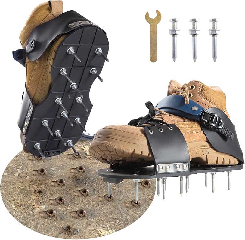 Aerator Shoes for Grass with Adjustable Straps and Foot Protection for