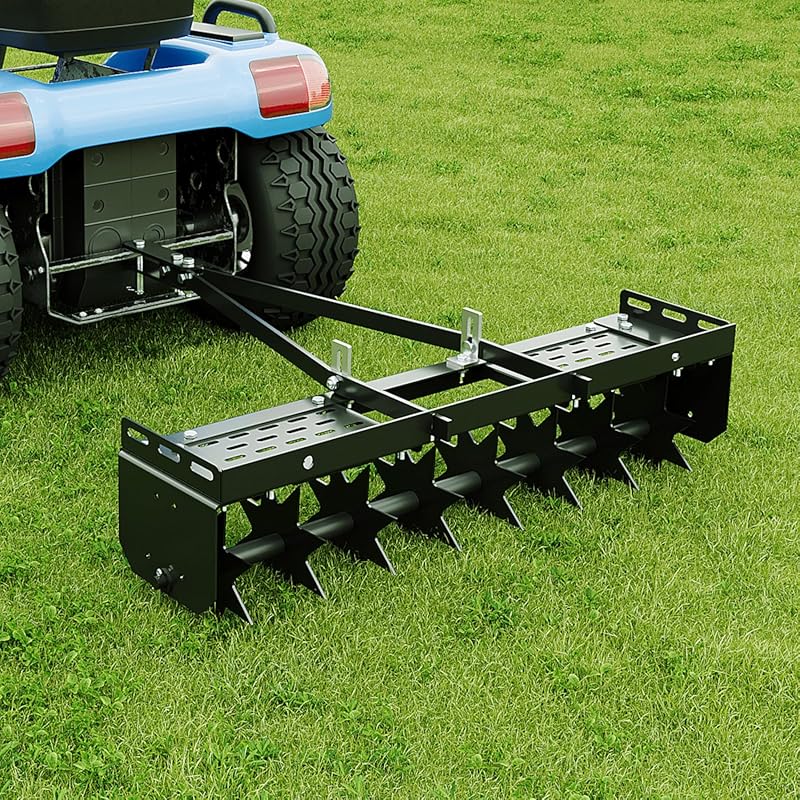 Top 5 Expert-Tested Lawn Tractor Aerators lawn aerator attachment on a blue tractor