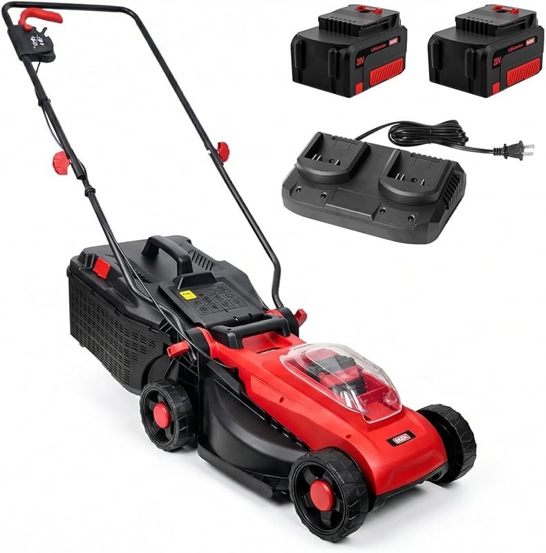 MZK 20V 13-Inch Brushless Cordless Lawn Mower with 4-Position Height A