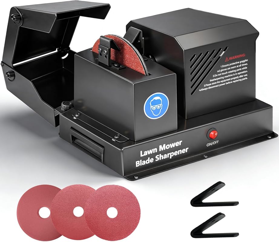 Heavy-Duty Lawn Mower Blade Sharpener with Collection Box and 7-Inch C