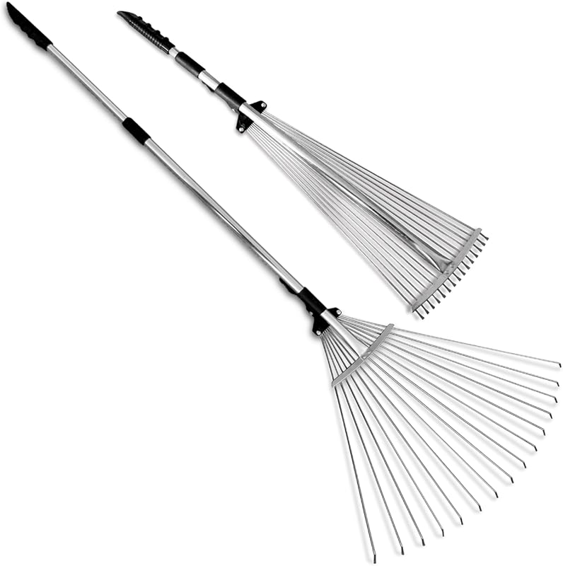 Adjustable Metal Rake for Lawns, Gardens, and Yards - Collapsible and 