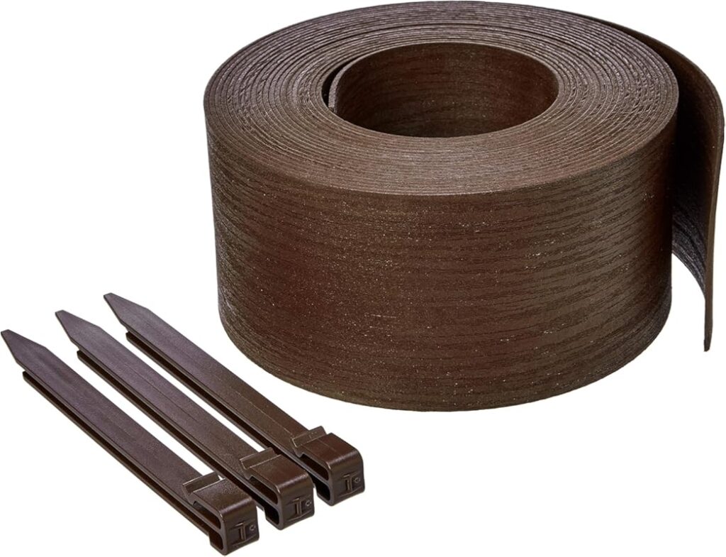 brown landscape edging roll with stakes