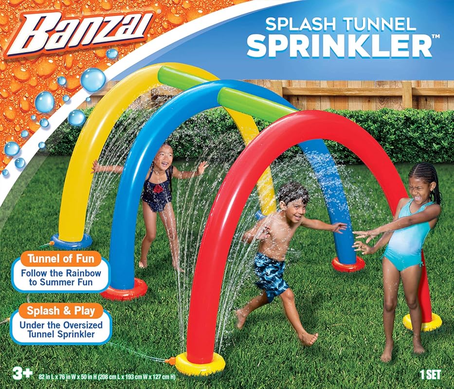 BANZAI Splash Tunnel Sprinkler, Length: 82 in, Width: 76 in, Height: 5