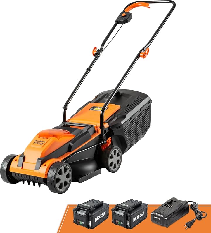 LawnMaster 24V Max 13-Inch Cordless Electric Lawn Mower with Battery a