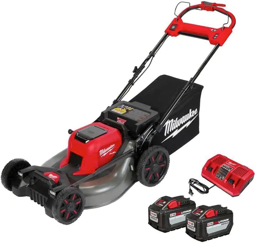 3 Best Self-Propelled Lawn Mowers: Large Deck Powerhouses red and black cordless lawn mower with batteries and charger