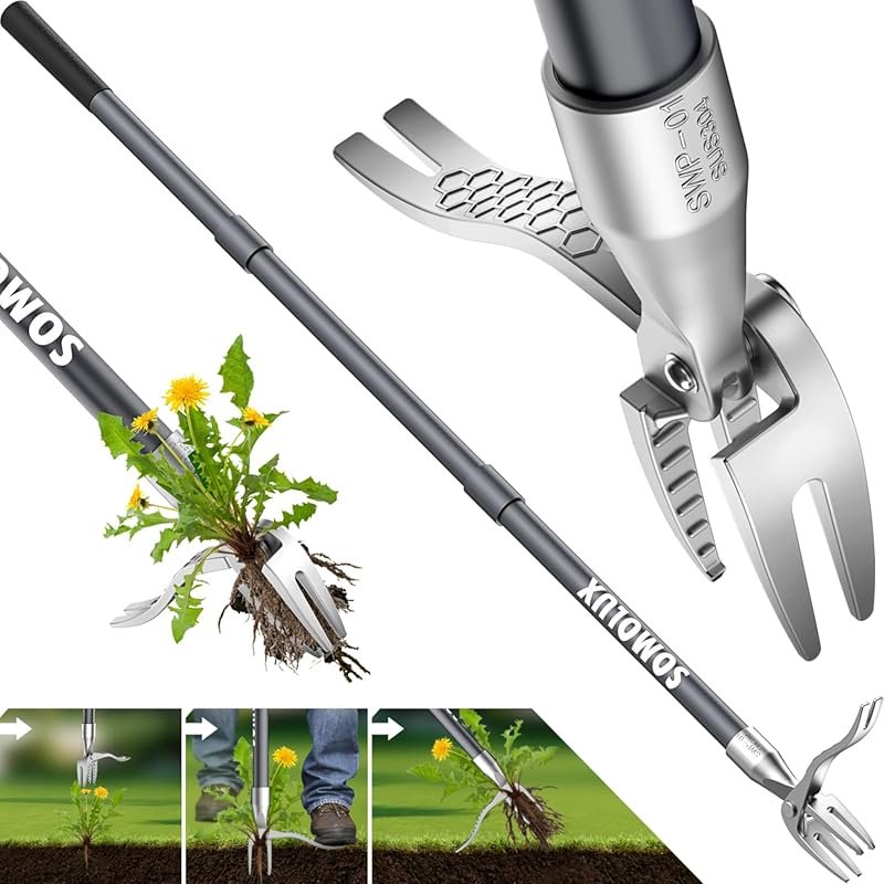 Heavy Duty Stand-Up Weed Puller with Long Metal Handle and Stainless S