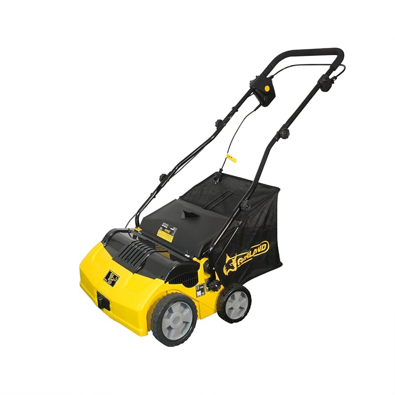 4 Best Lawn Sweepers for Uneven Ground: Expert Picks yellow and black lawn scarifier with grass bag