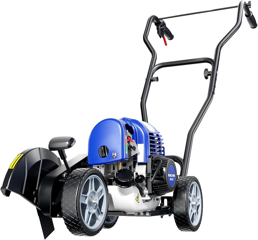 5 Best Electric Lawn Trimmer Edgers for a Perfect Yard blue and white wheeled gas powered string trimmer