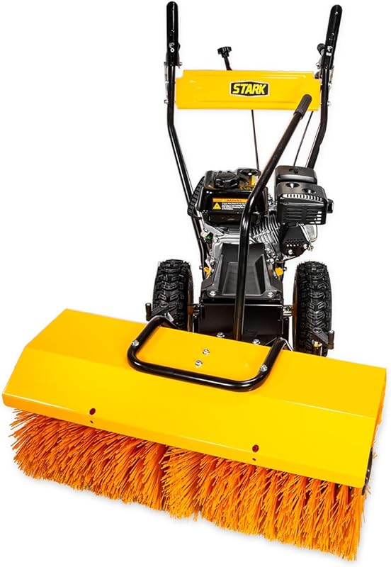 Stark 31-inch walk-behind power sweeper with gas engine, ideal for cle