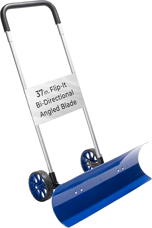 Efficient 37-Inch Angled Snow Pusher Shovel with Wheels and Adjustable