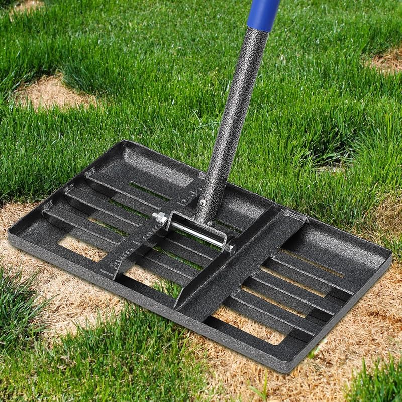 Durable Lawn Leveling Rake with Large Plate for Smooth Grass, Topsoil,