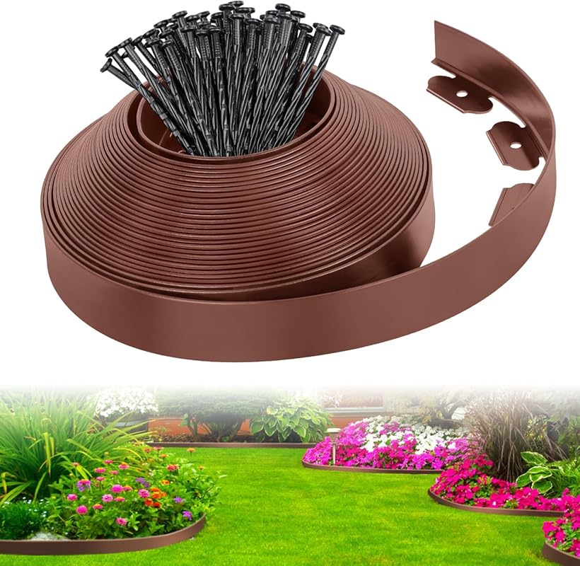 No dig 2-inch x 33 FT flexible lawn edging border kit with spikes for