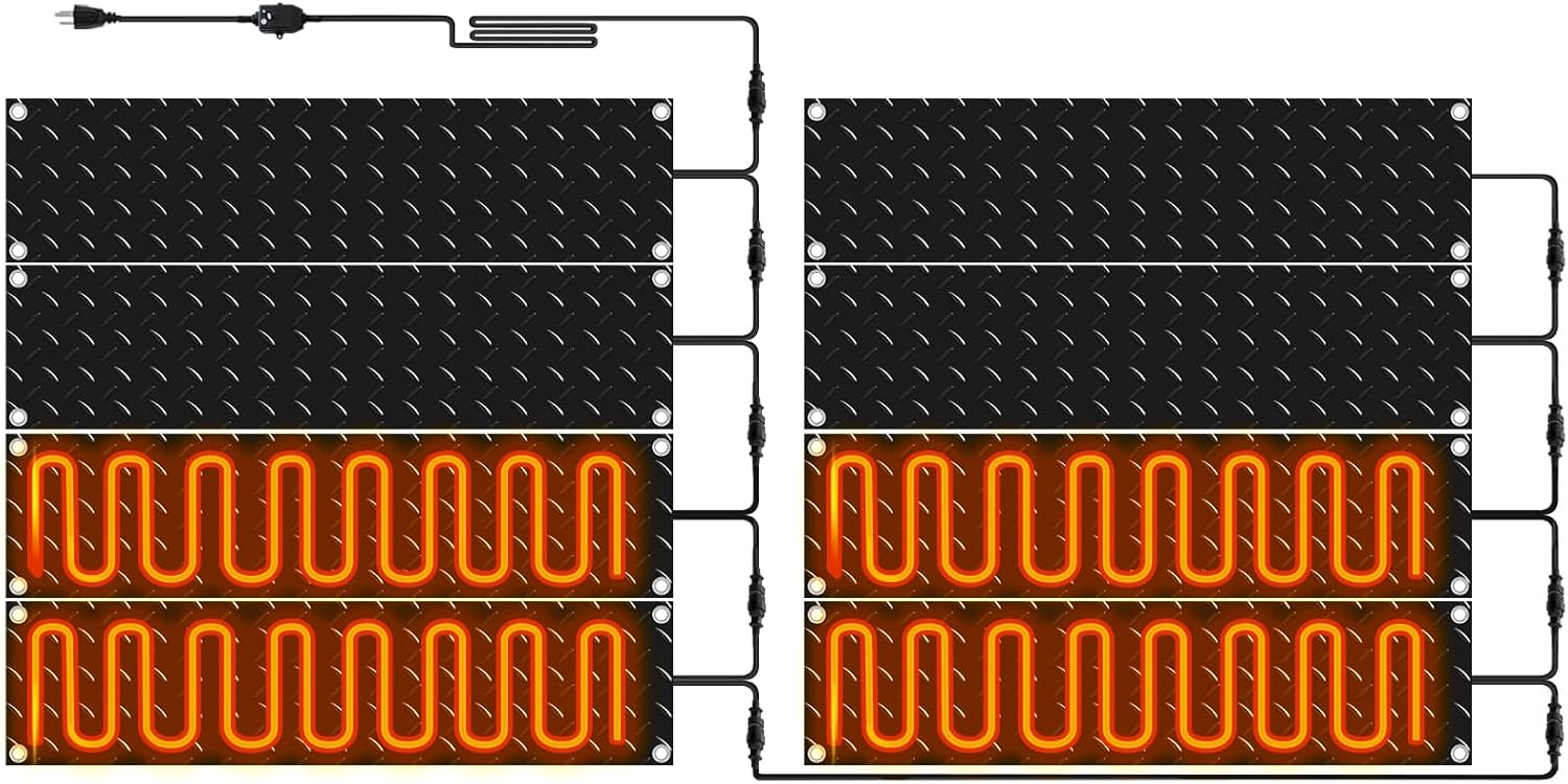 Riakrum 8 Pcs Heated Snow Melting Mats Outdoor, 10 x 30 in Winter Anti