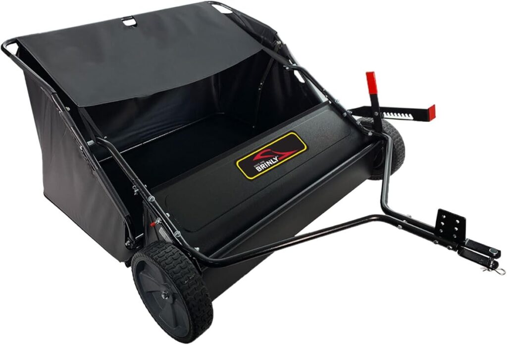 Top 6 Riding Mower Lawn Sweepers: Expert Picks black tow behind lawn sweeper with red handle