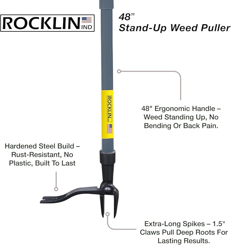 Rocklin™ Stand Up Weed Puller Tool with 4-Claw Steel Head and Long Han