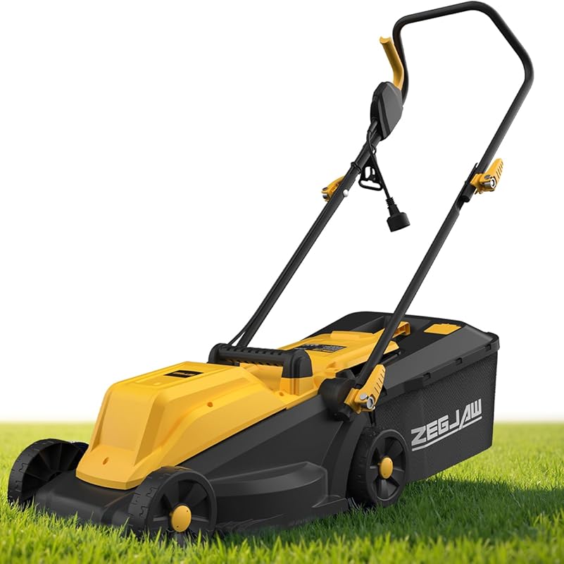 6 Best Electric Lawn Mowers for Easy Bagging Yellow and black electric lawn mower on grass