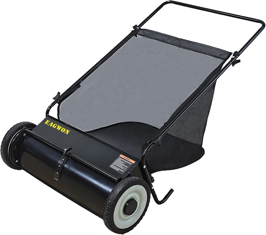 26-Inch Push Lawn Sweeper with Large Hopper and Adjustable Height for 