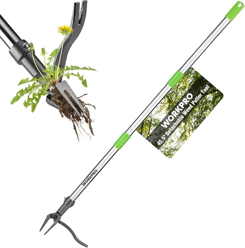 WORKPRO Stand Up Weed Puller Tool with Adjustable Handle, 4-Claw Head,