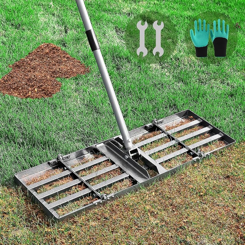 Heavy Duty 30x10 Inch Lawn Leveling Rake with Stainless Steel Handle f