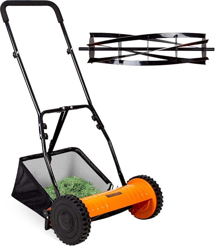 Walensee 16-Inch 5-Blade Push Reel Lawn Mower, Cordless Manual Reel La